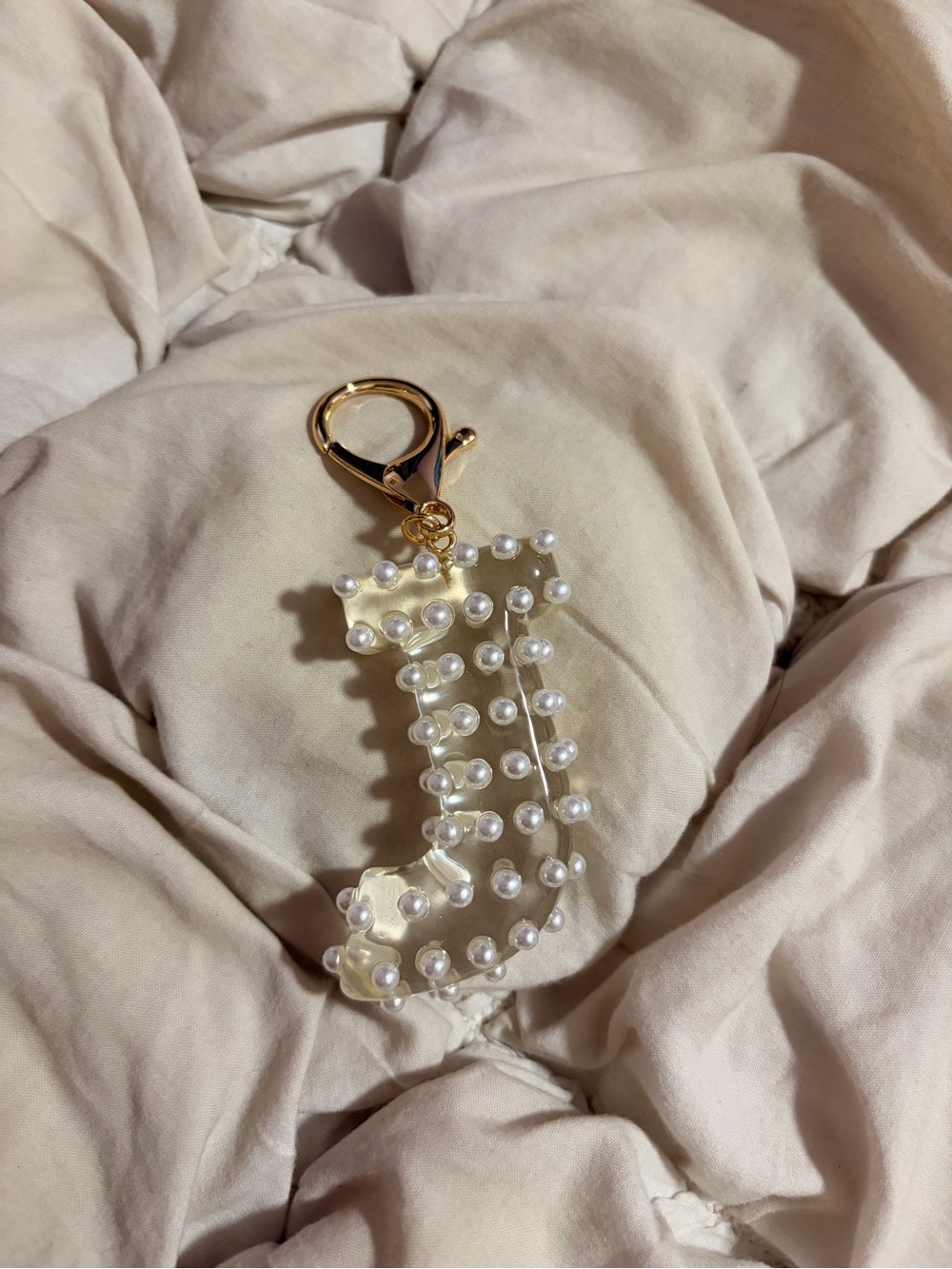 Pearl Embellished Stocking Keychain Bag Charm Holiday Accessory